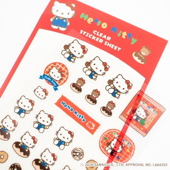 Sanrio Hello Kitty clear sticker sheet – donut and teddy bear, close-up
