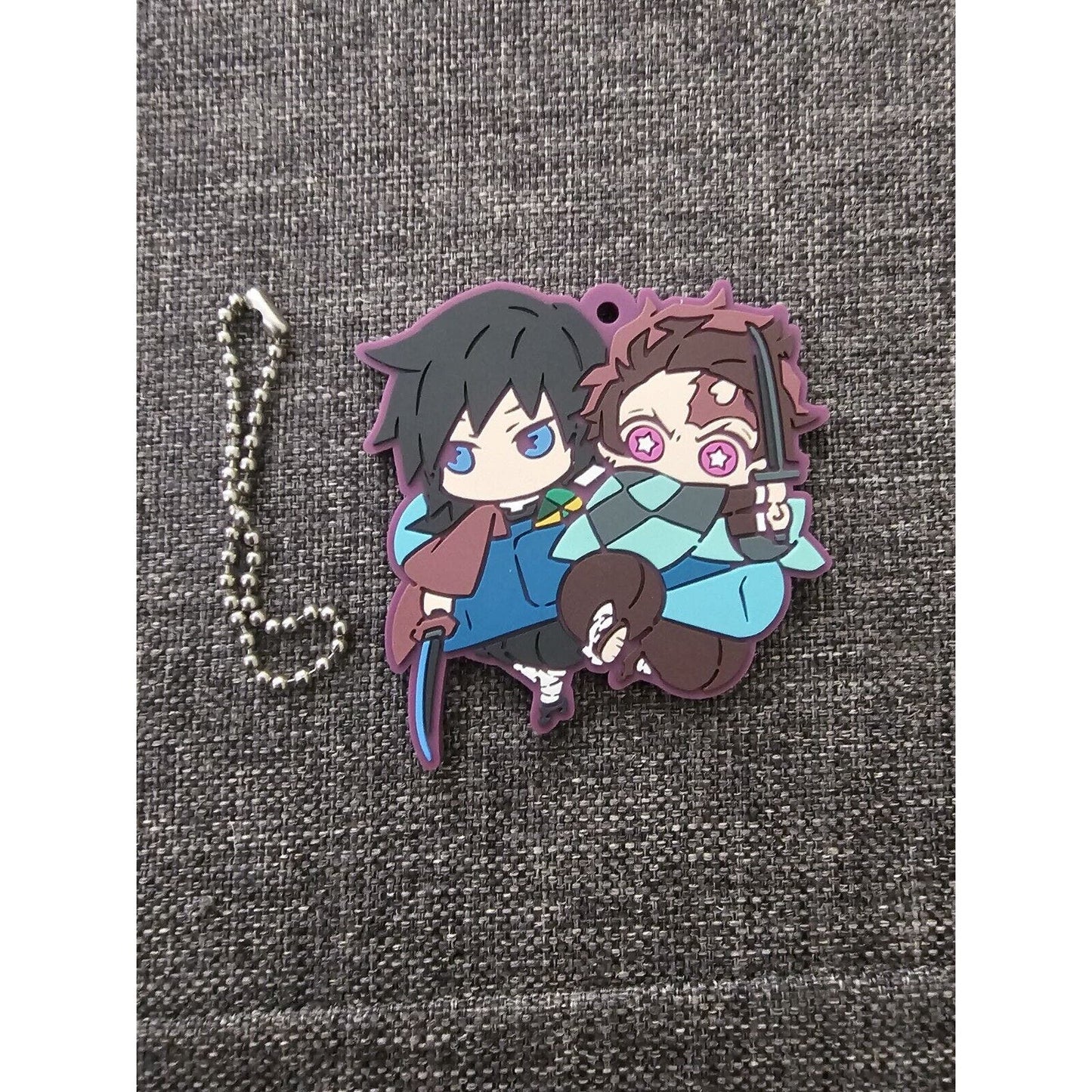 Demon Slayer Giyu & Tanjiro Kamado Rubber Strap Charm Keychain Used