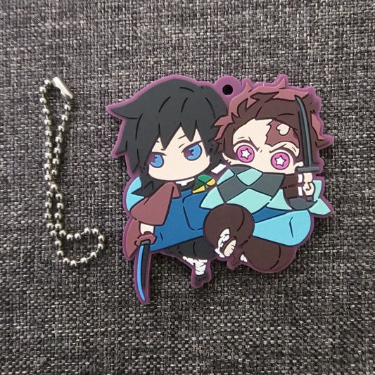 Demon Slayer Giyu & Tanjiro Kamado Rubber Strap Charm Keychain Used