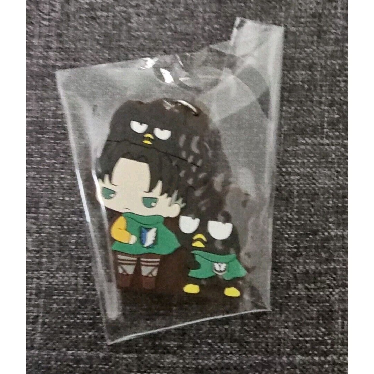 Attack On Titan Sanrio Levi Ackerman Batz-Maru Rubber Charm Keychain Anime