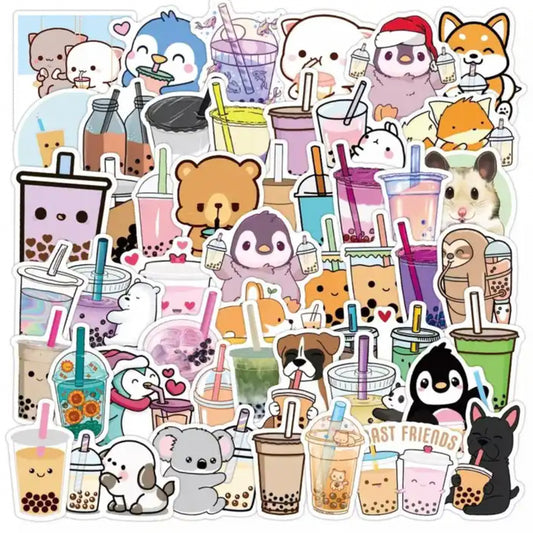 Kawaii Boba Tea Animal 50 Piece Sticker Set