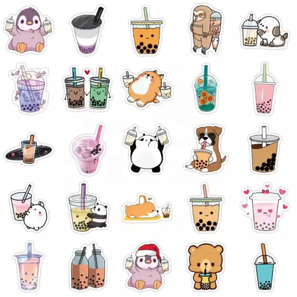 Kawaii Boba Tea Animal 50 Piece Sticker Set