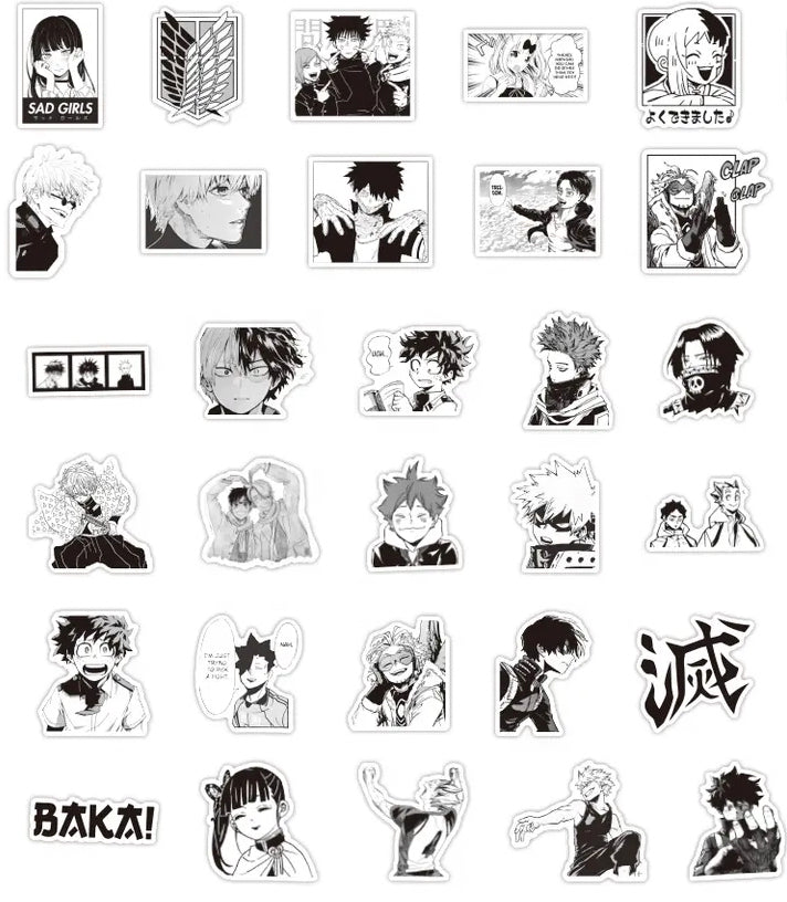 Black And White Mixed Anime 50 Piece Sticker Set