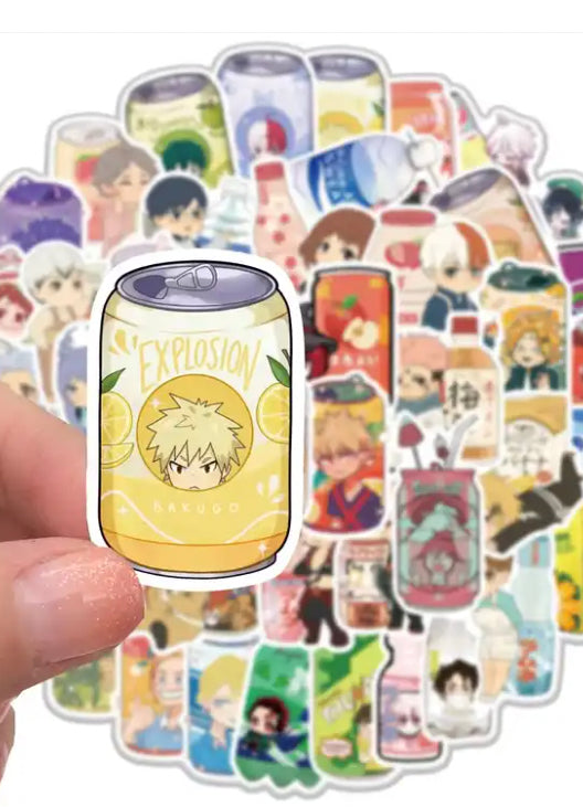 Mixed Anime Drink Kawaii 50 Piece Sticker Set