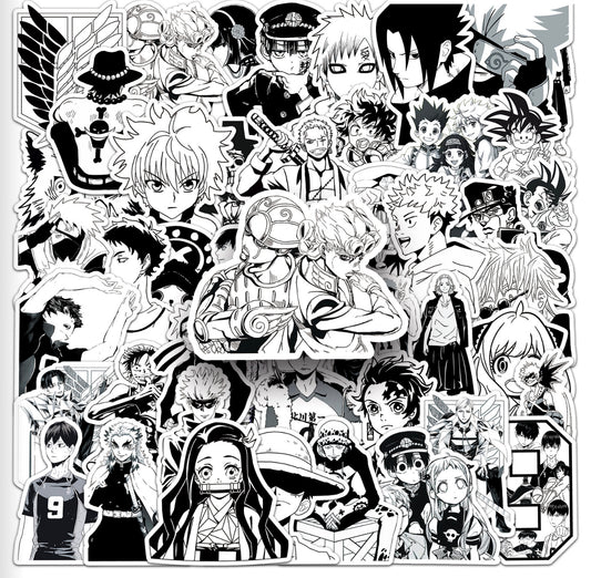 Mixed Anime Black And White 50 Piece Sticker Set