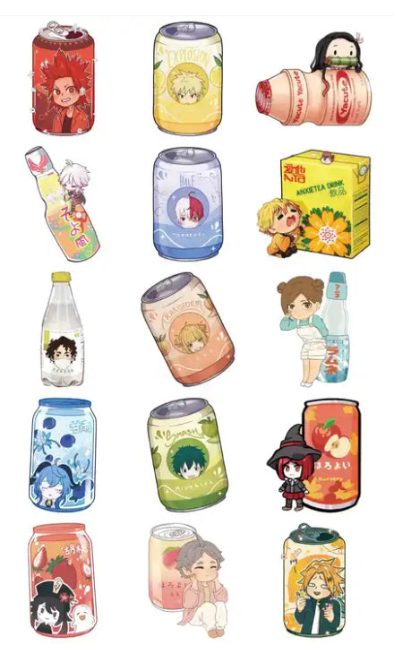 Mixed Anime Drink Kawaii 50 Piece Sticker Set