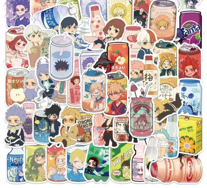 Mixed Anime Drink Kawaii 50 Piece Sticker Set