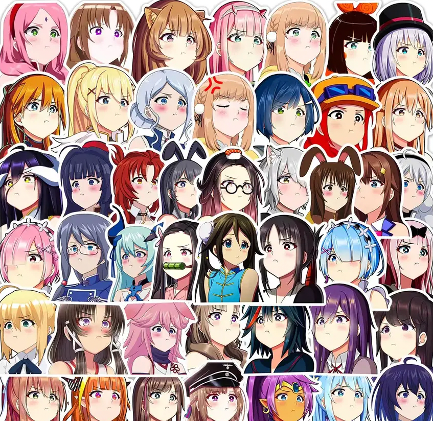 Kawaii Pouting Anime Mix 50 Pc Sticker Set