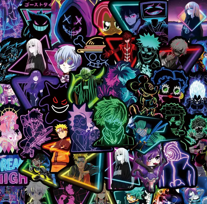 Mixed Anime Neon Light 50 Piece Sticker Set