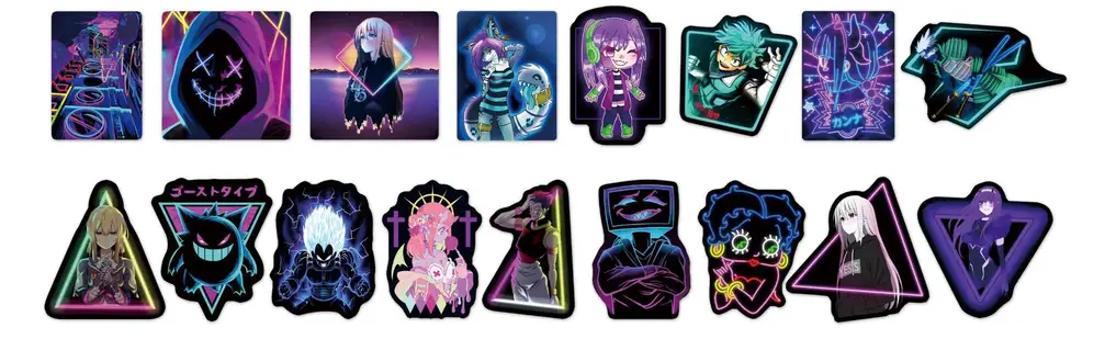 Mixed Anime Neon Light 50 Piece Sticker Set