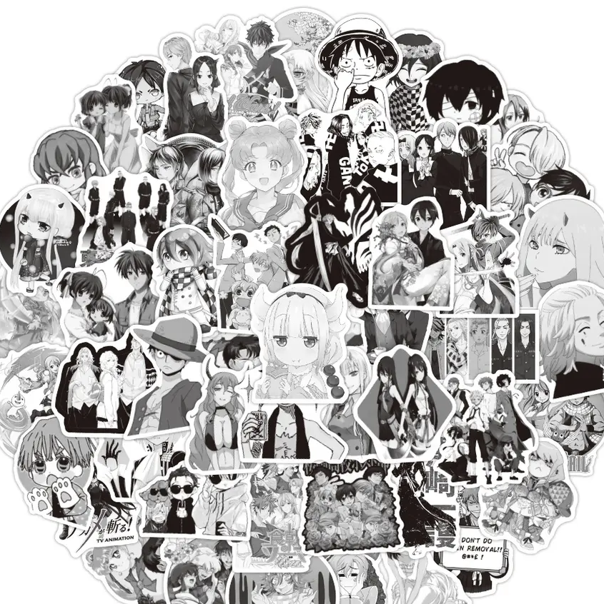 Mixed Anime Black And White 50 Piece Sticker Set