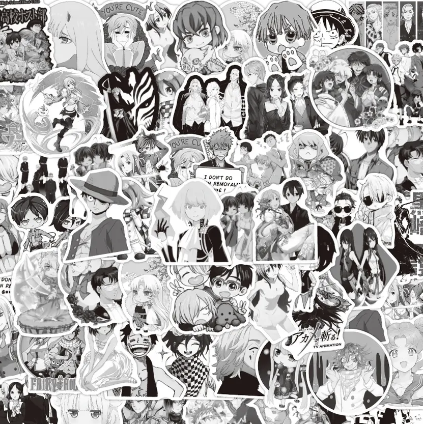 Mixed Anime Black And White 50 Piece Sticker Set