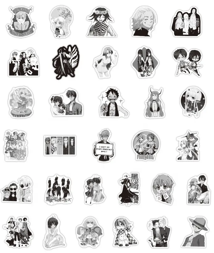 Mixed Anime Black And White 50 Piece Sticker Set