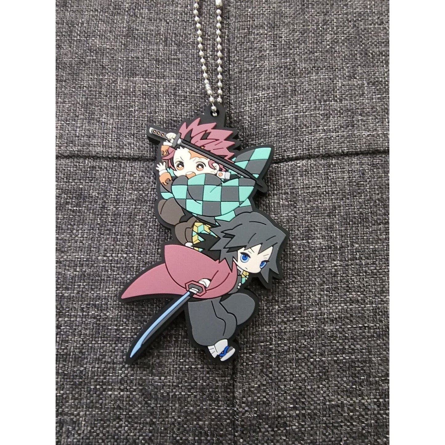 Demon Slayer Giyu & Tanjiro Kamado Rubber Strap Charm Keychain Used