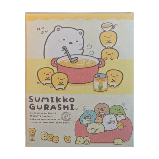Sumikko Gurashi Minna de Hokahoka Corn Soup mini memo pad book, sealed front