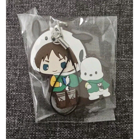 Attack On Titan Sanrio Collab Eren Yeager Pochacco Rubber Charm Keychain Animej