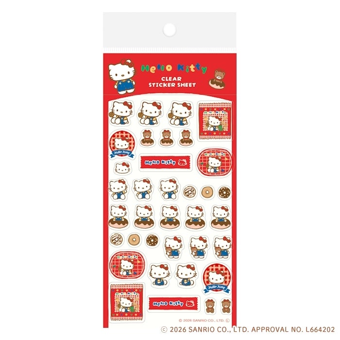 Sanrio Hello Kitty clear sticker sheet – donut and teddy bear, in packaging