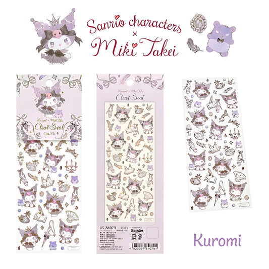 Sanrio Kuromi x Miki Takei clear seal sticker sheet, front, back and sheet